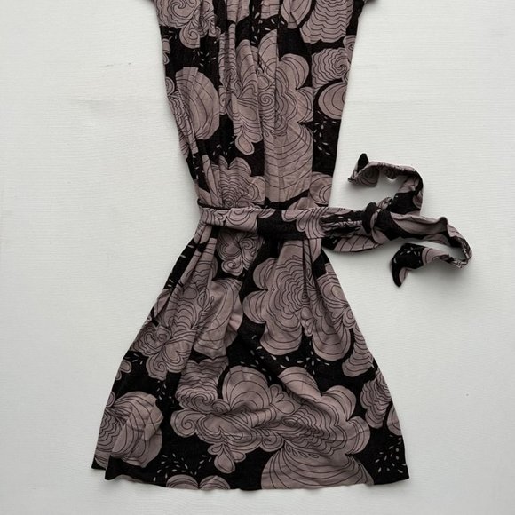 H&M Belted Long Top of Dress Brown Floral ( US4 ) - Picture 2 of 2